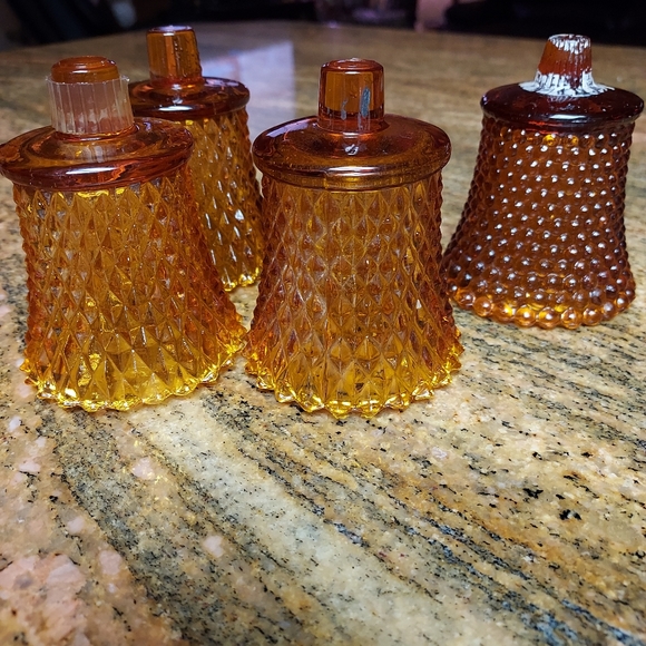 Vintage Amber votive candle holders 3 diamond ct and 1 hobnail. - Picture 1 of 5